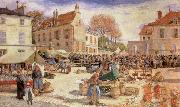 Ludovic Piette The Market Outside Pontoise Town hall oil painting artist